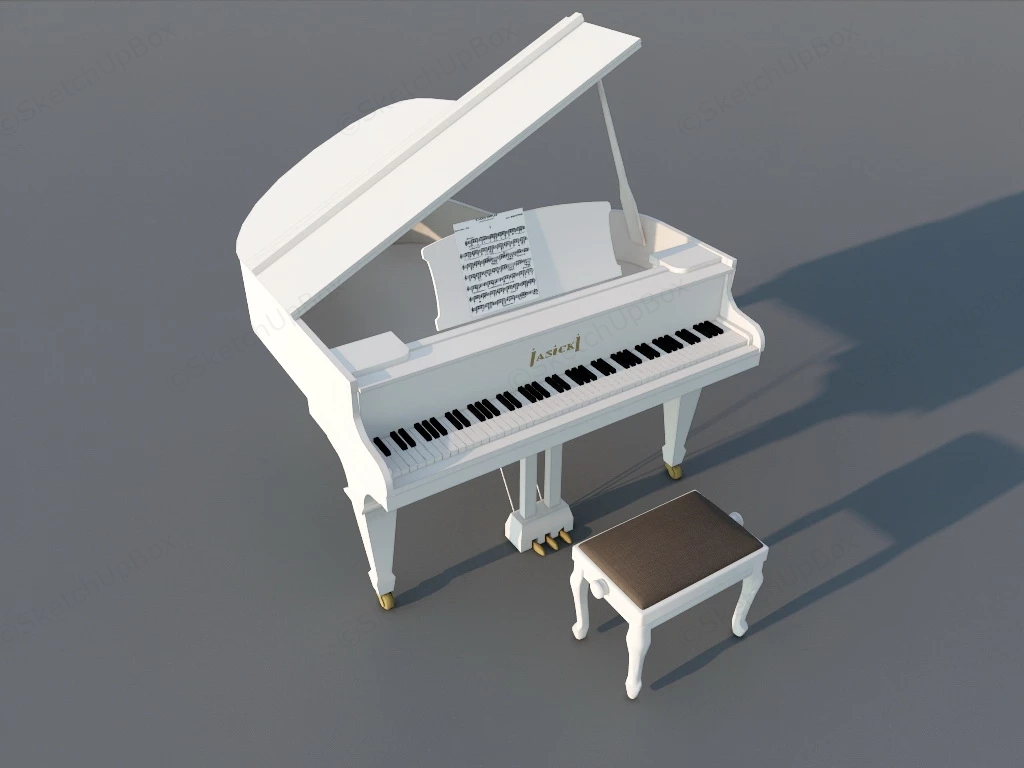 White Grand Piano sketchup model preview - SketchupBox