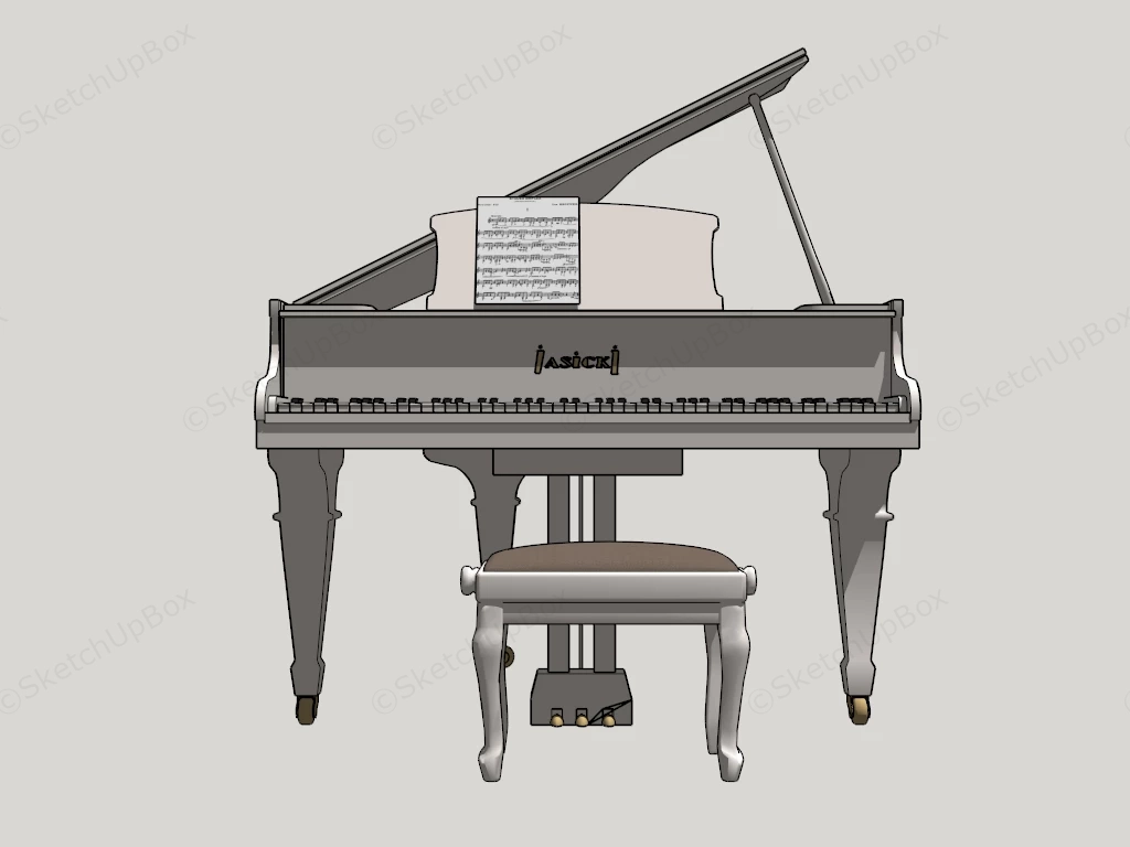 White Grand Piano sketchup model preview - SketchupBox