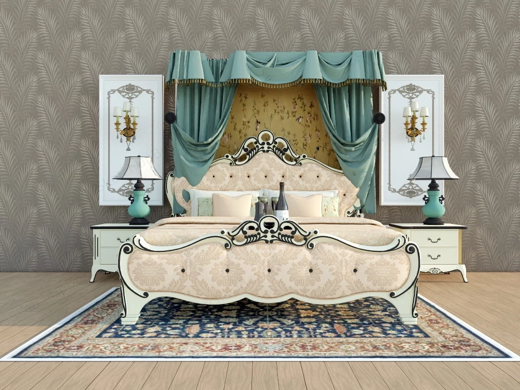 Antique French Upholstered Bed Set sketchup model preview - SketchupBox