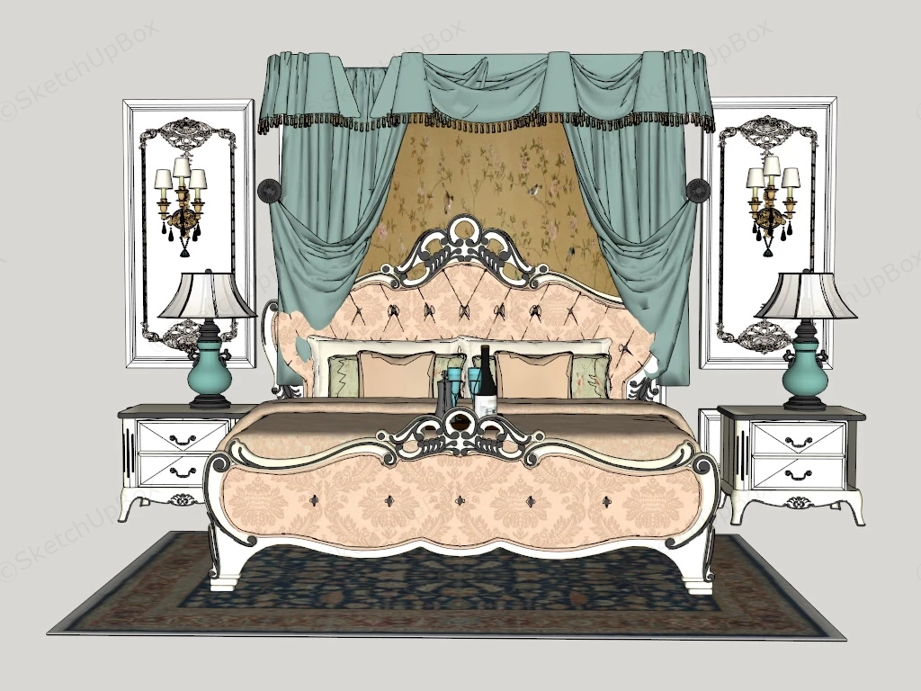 Antique French Upholstered Bed Set sketchup model preview - SketchupBox