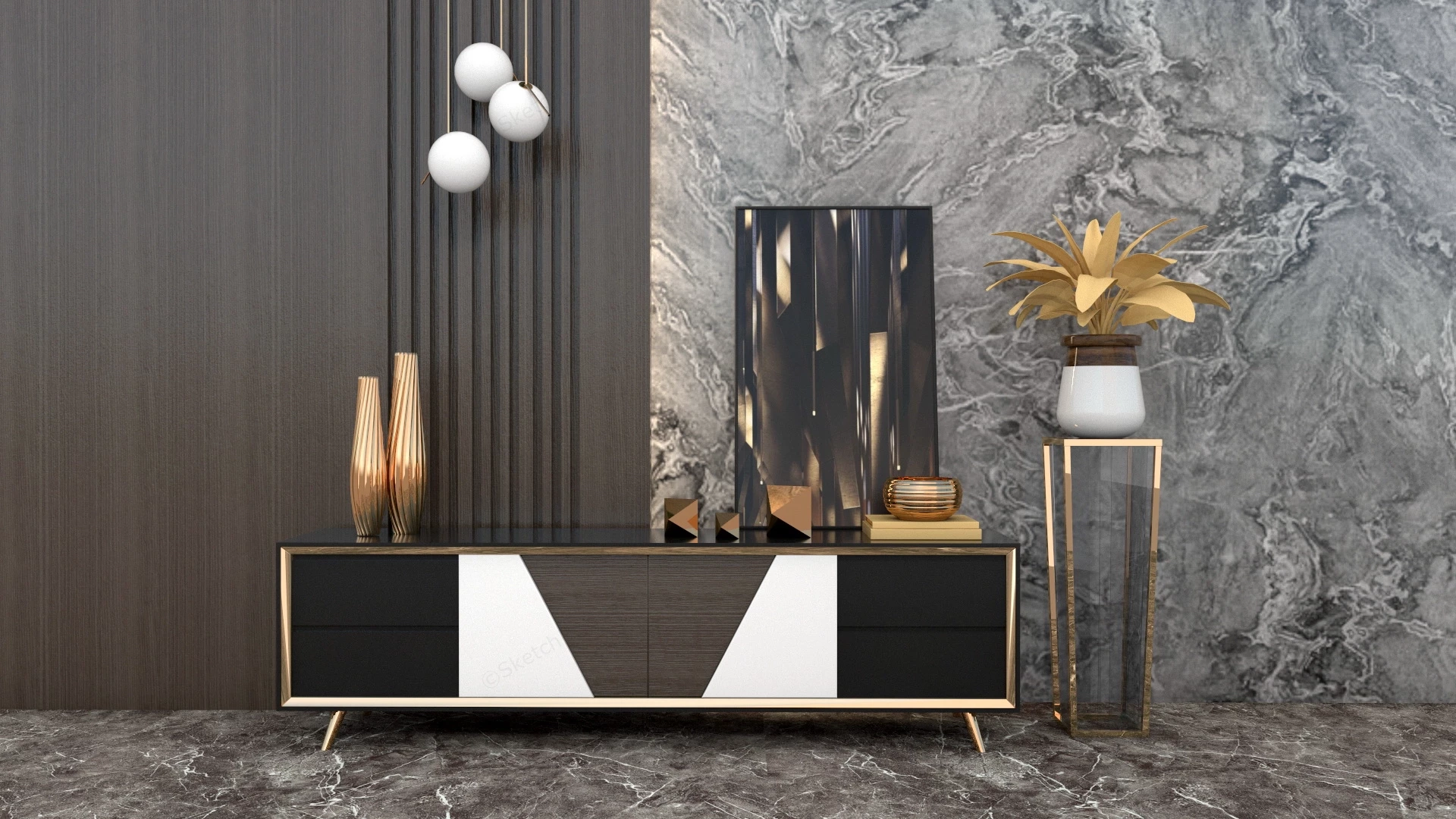 Modern Low Console Cabinet sketchup model preview - SketchupBox