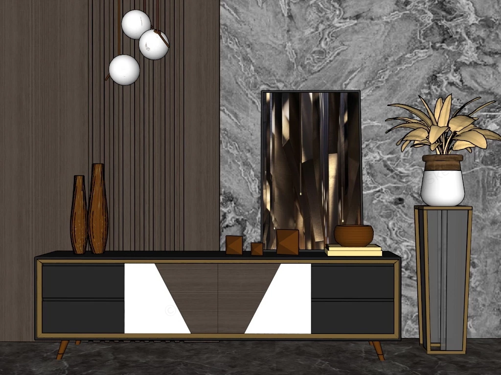 Modern Low Console Cabinet sketchup model preview - SketchupBox