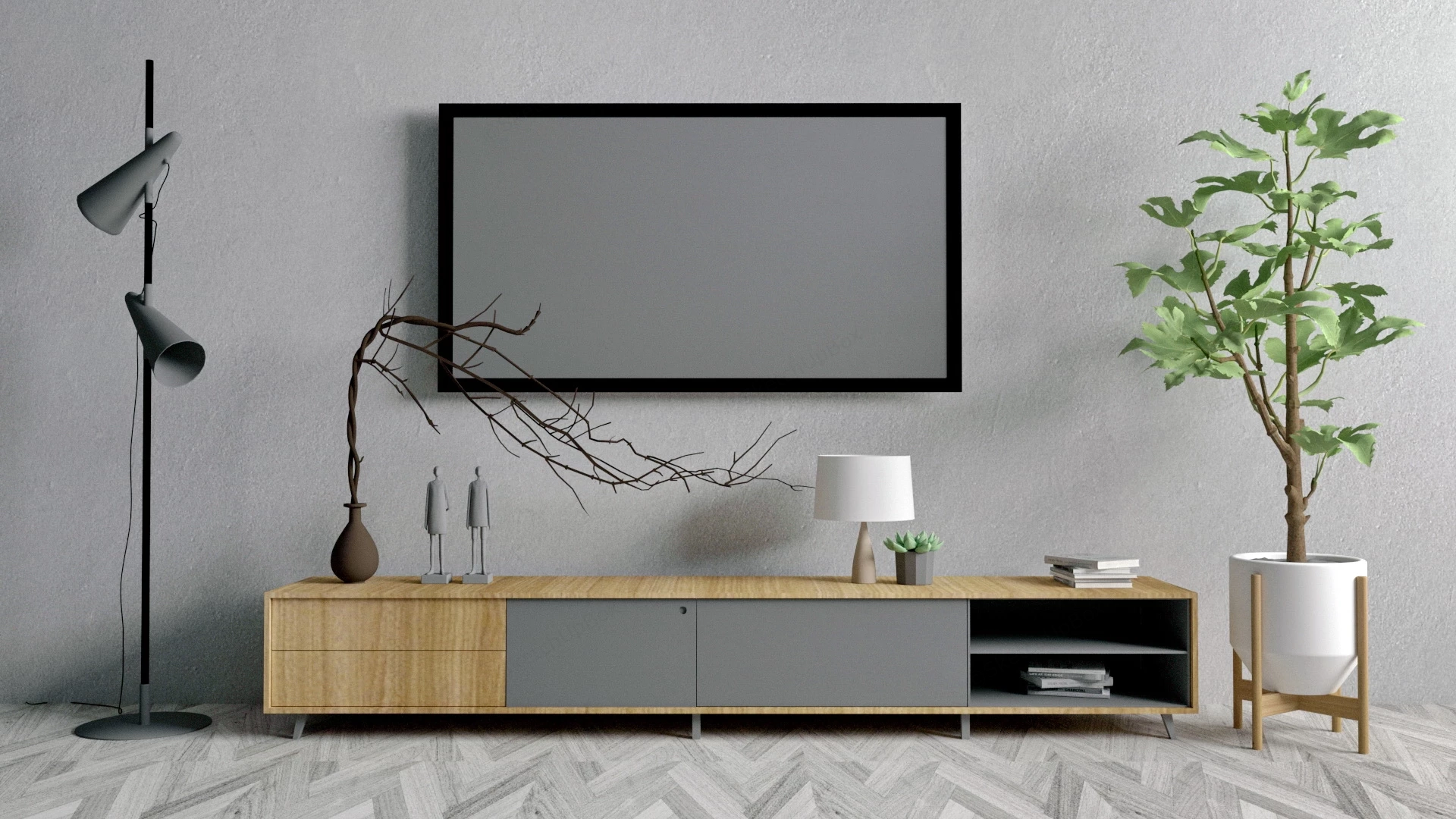 Long Low TV Stand sketchup model preview - SketchupBox