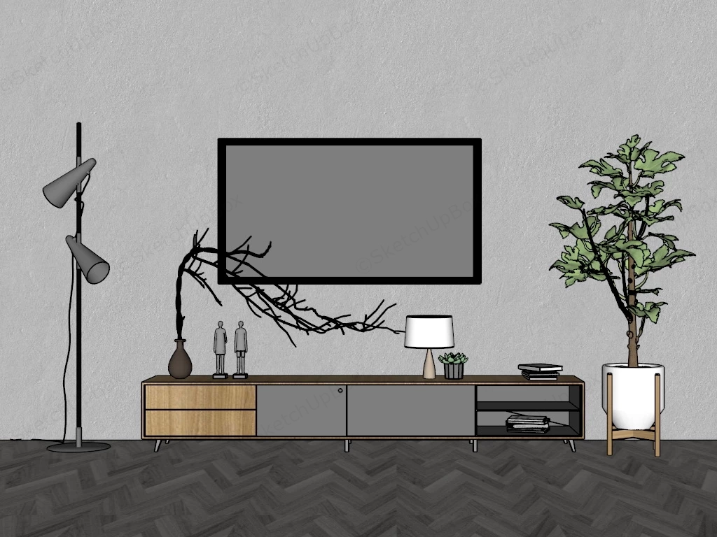 Long Low TV Stand sketchup model preview - SketchupBox