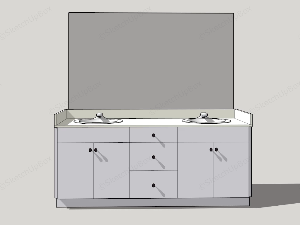 White Double Sink Bathroom Vanity sketchup model preview - SketchupBox