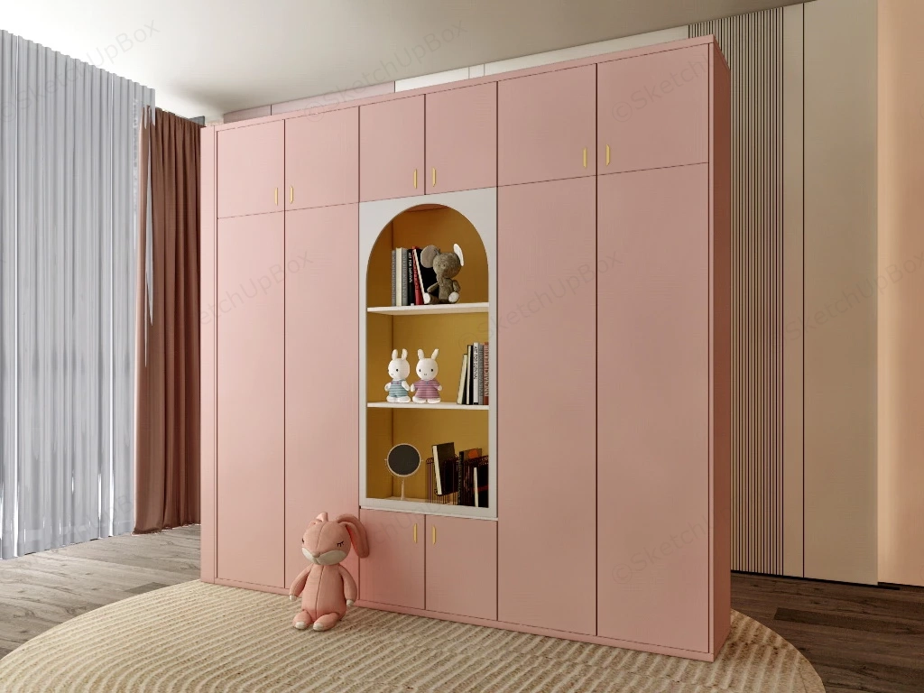 Pink Kids Wardrobe sketchup model preview - SketchupBox