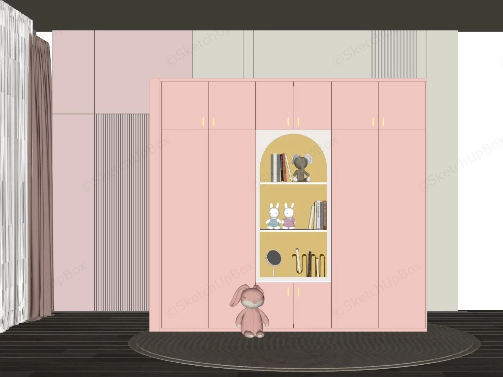 Pink Kids Wardrobe sketchup model preview - SketchupBox