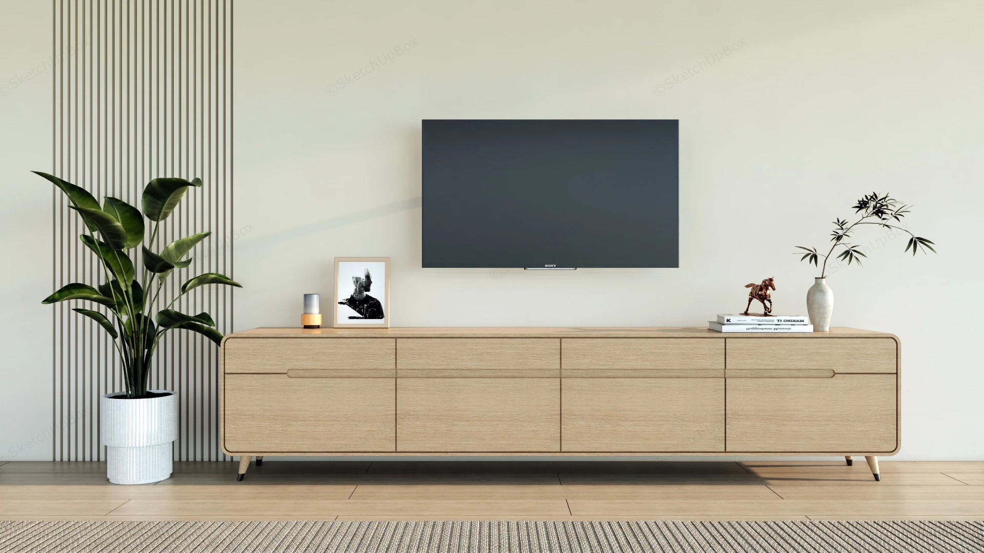 Modern Wood TV Stand sketchup model preview - SketchupBox