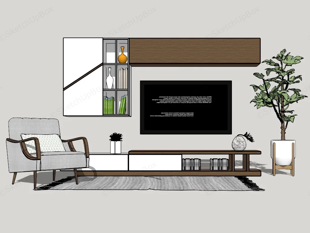 Modern TV Stand And Wall Unit sketchup model preview - SketchupBox