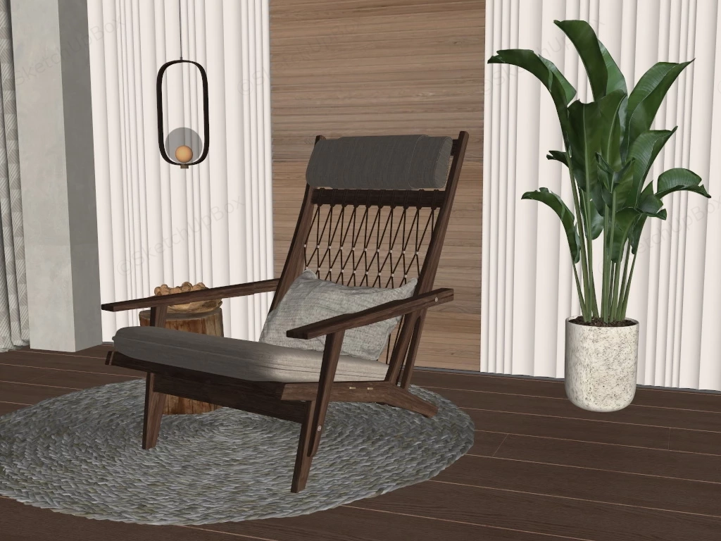 Minimalist Wood Lounge Chair sketchup model preview - SketchupBox
