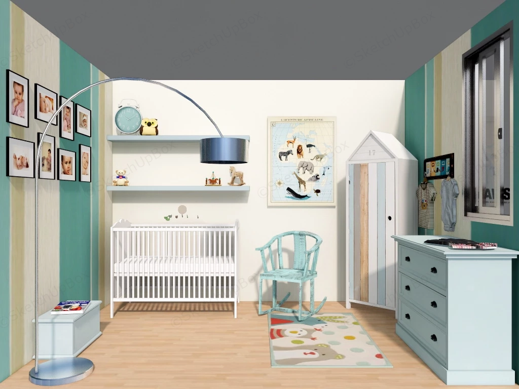 White And Blue Baby Nursery sketchup model preview - SketchupBox