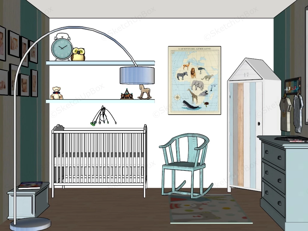 White And Blue Baby Nursery sketchup model preview - SketchupBox