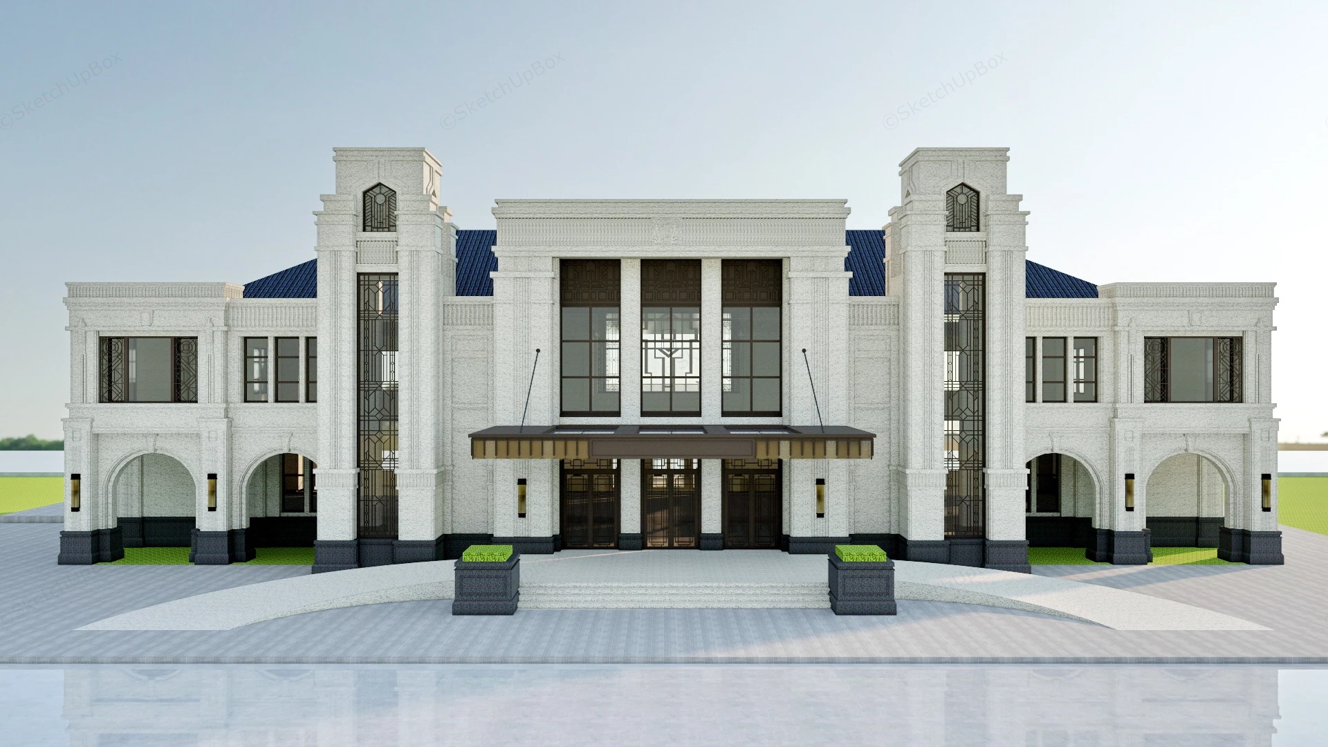 Art Deco Style Clubhouse sketchup model preview - SketchupBox
