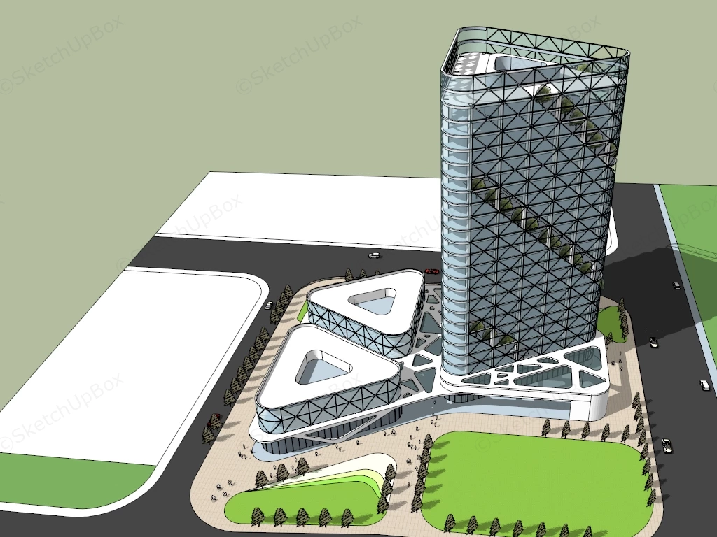 Modern Business Building Exterior sketchup model preview - SketchupBox