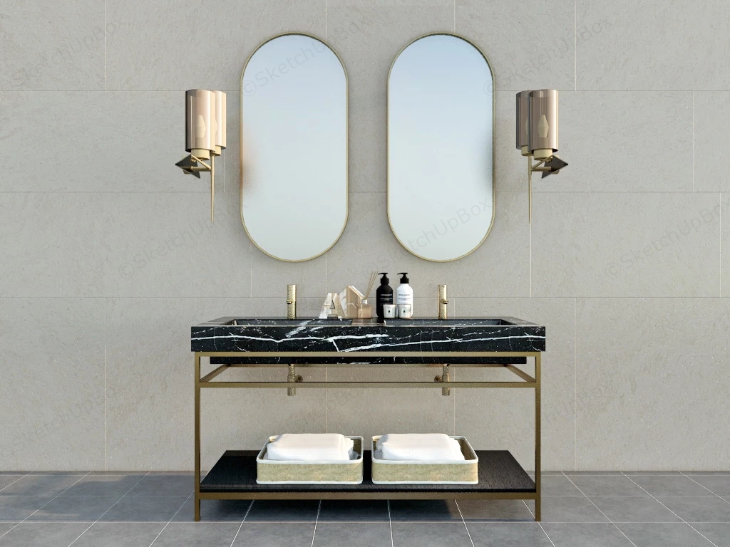 Brass And Marble Bathroom Vanity sketchup model preview - SketchupBox