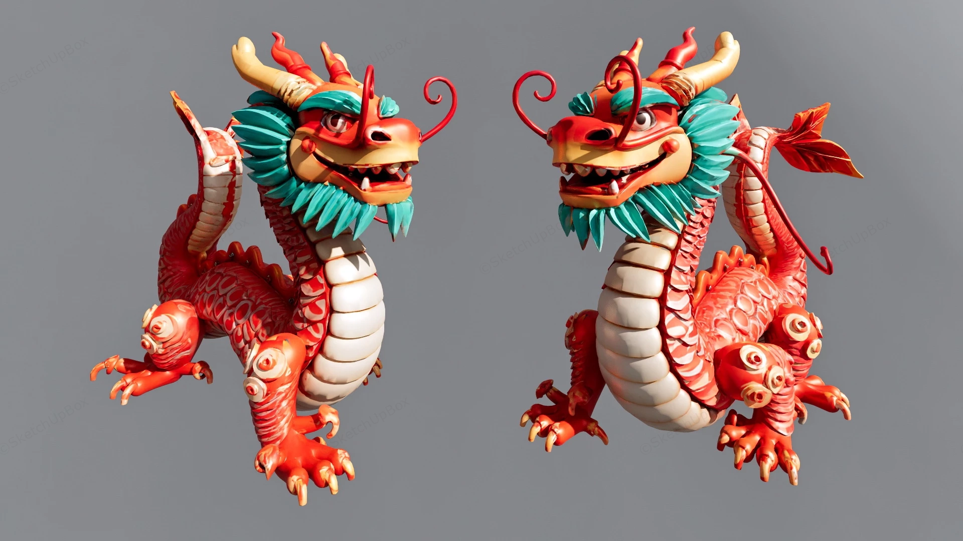 Chinese Red Dragon Statue sketchup model preview - SketchupBox