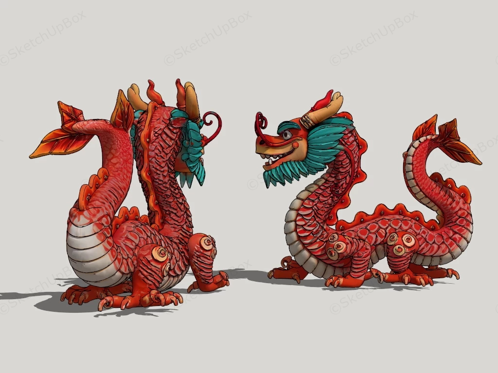 Chinese Red Dragon Statue sketchup model preview - SketchupBox