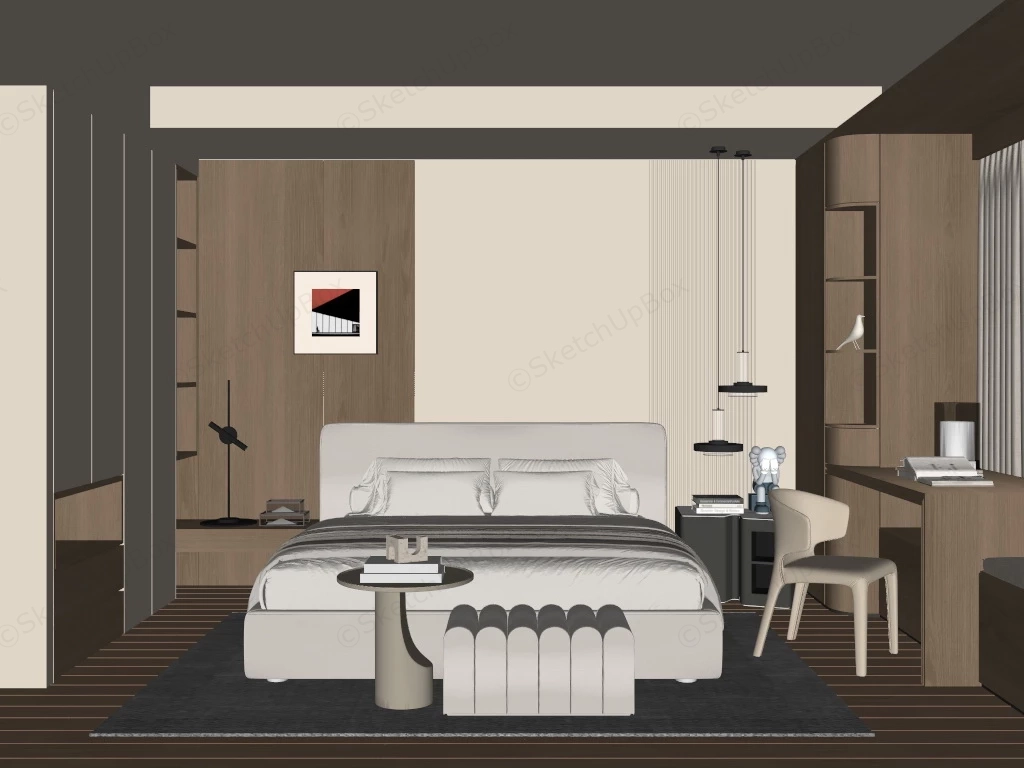 Modern Bedroom With Desk And Wardrobe sketchup model preview - SketchupBox