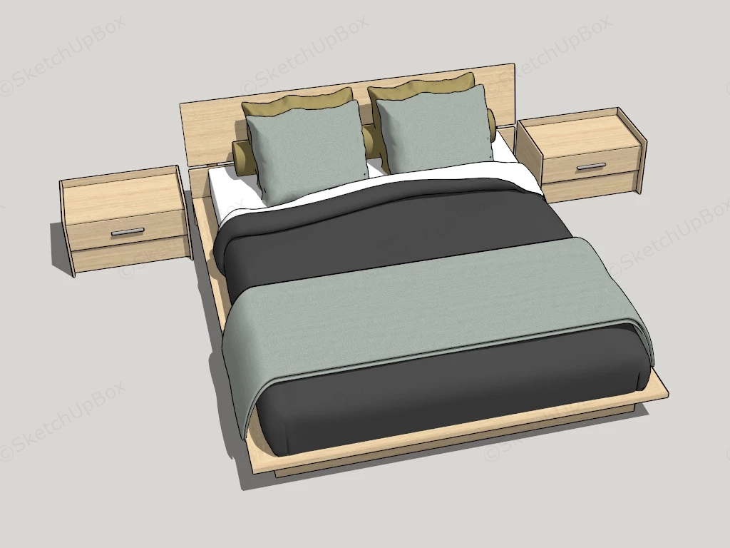 3 Piece Wood Platform Bed Set sketchup model preview - SketchupBox