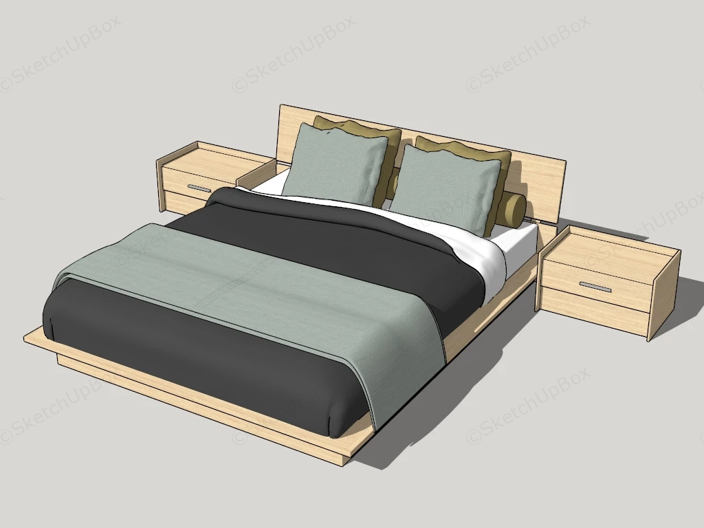 3 Piece Wood Platform Bed Set sketchup model preview - SketchupBox