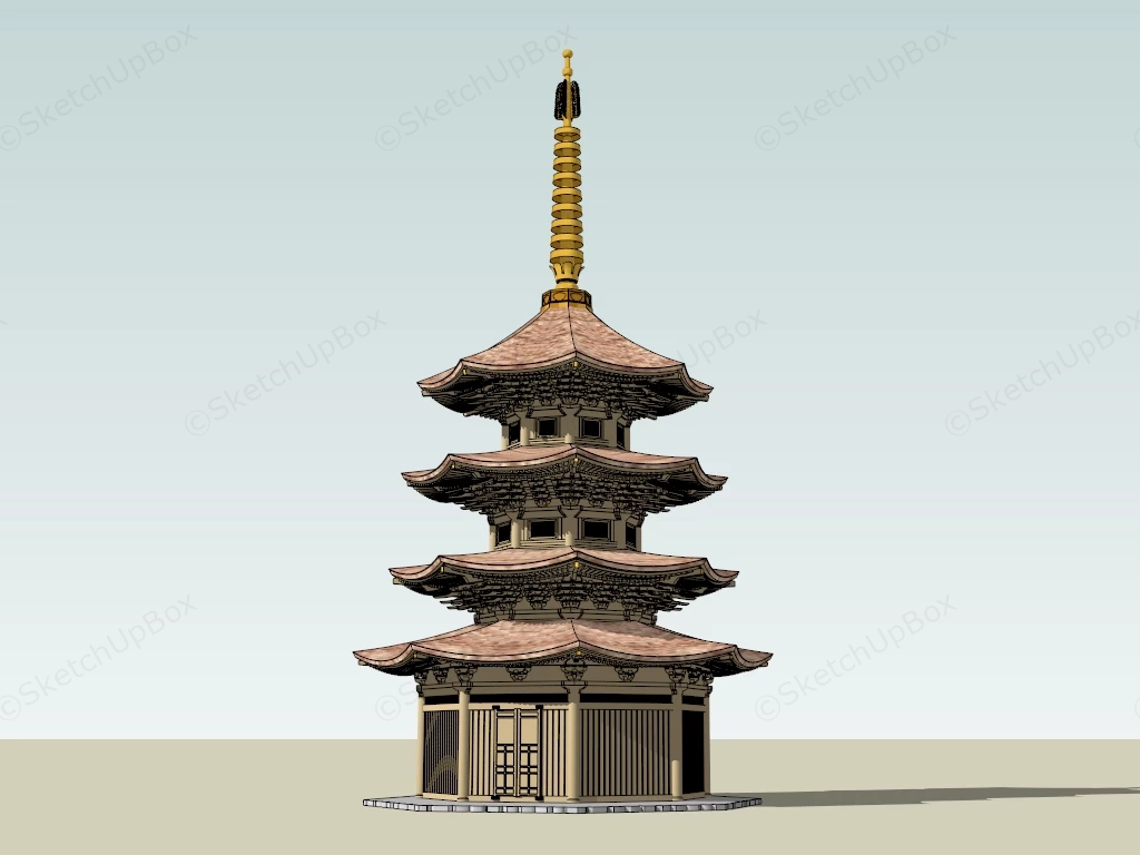 Ancient Japanese Pagoda sketchup model preview - SketchupBox