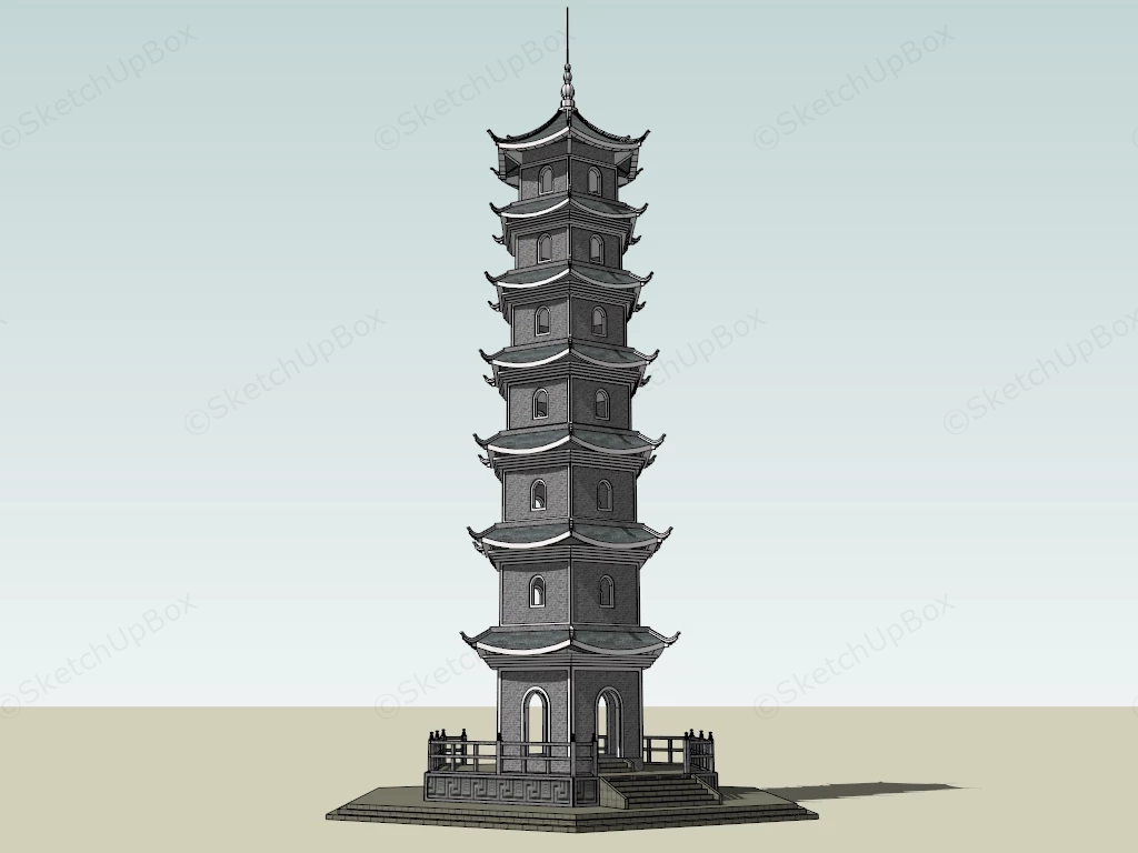 Ancient Chinese Pagoda sketchup model preview - SketchupBox