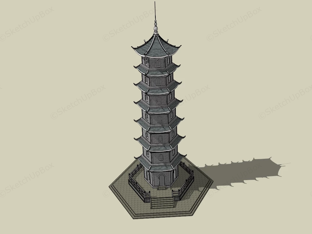 Ancient Chinese Pagoda sketchup model preview - SketchupBox