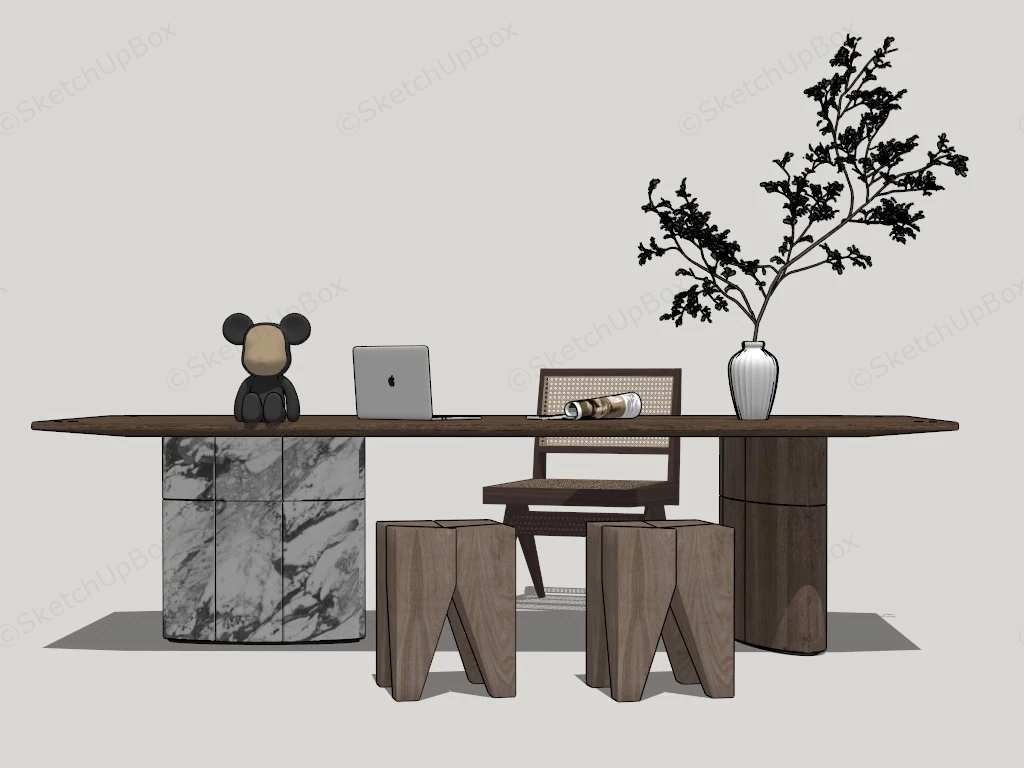 Zen Home Office Desk sketchup model preview - SketchupBox