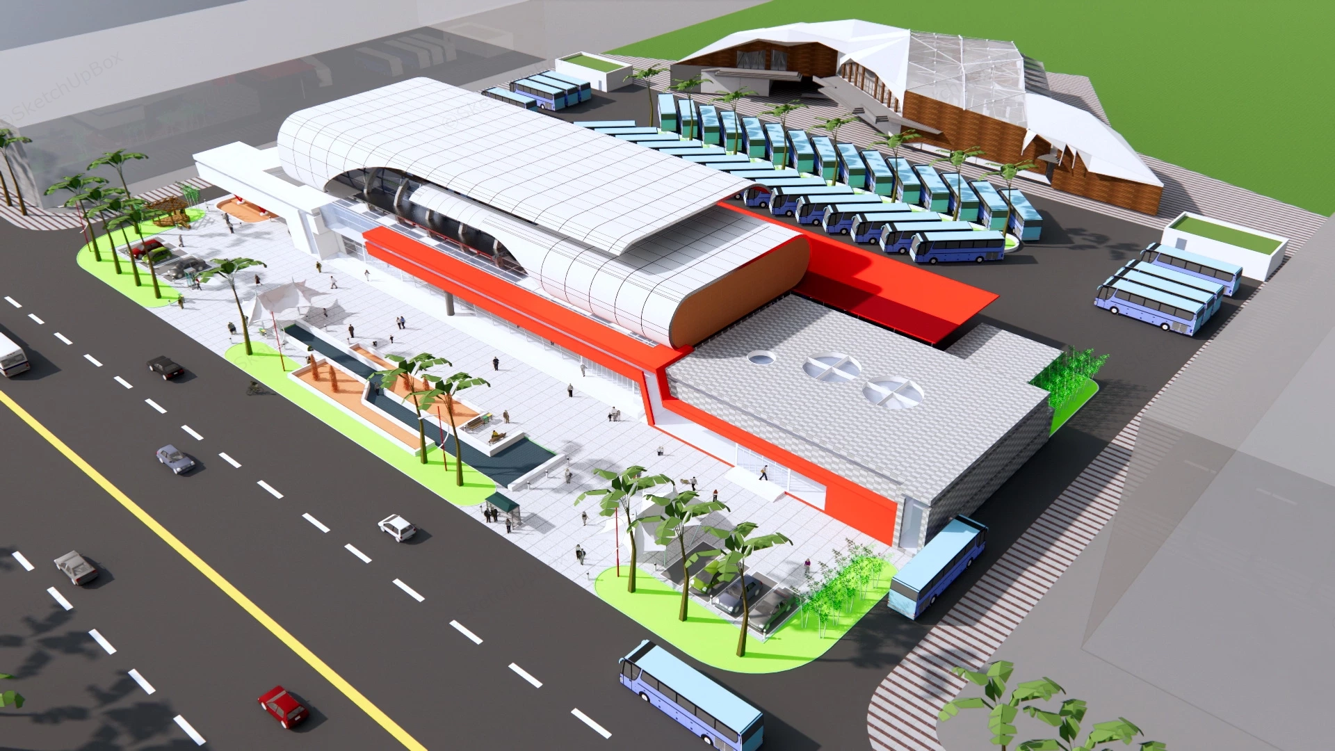 Coach Bus Station Design sketchup model preview - SketchupBox