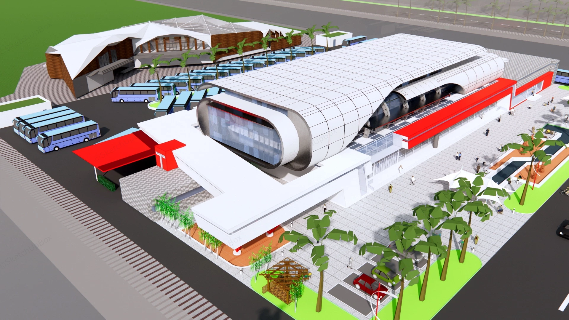 Coach Bus Station Design sketchup model preview - SketchupBox
