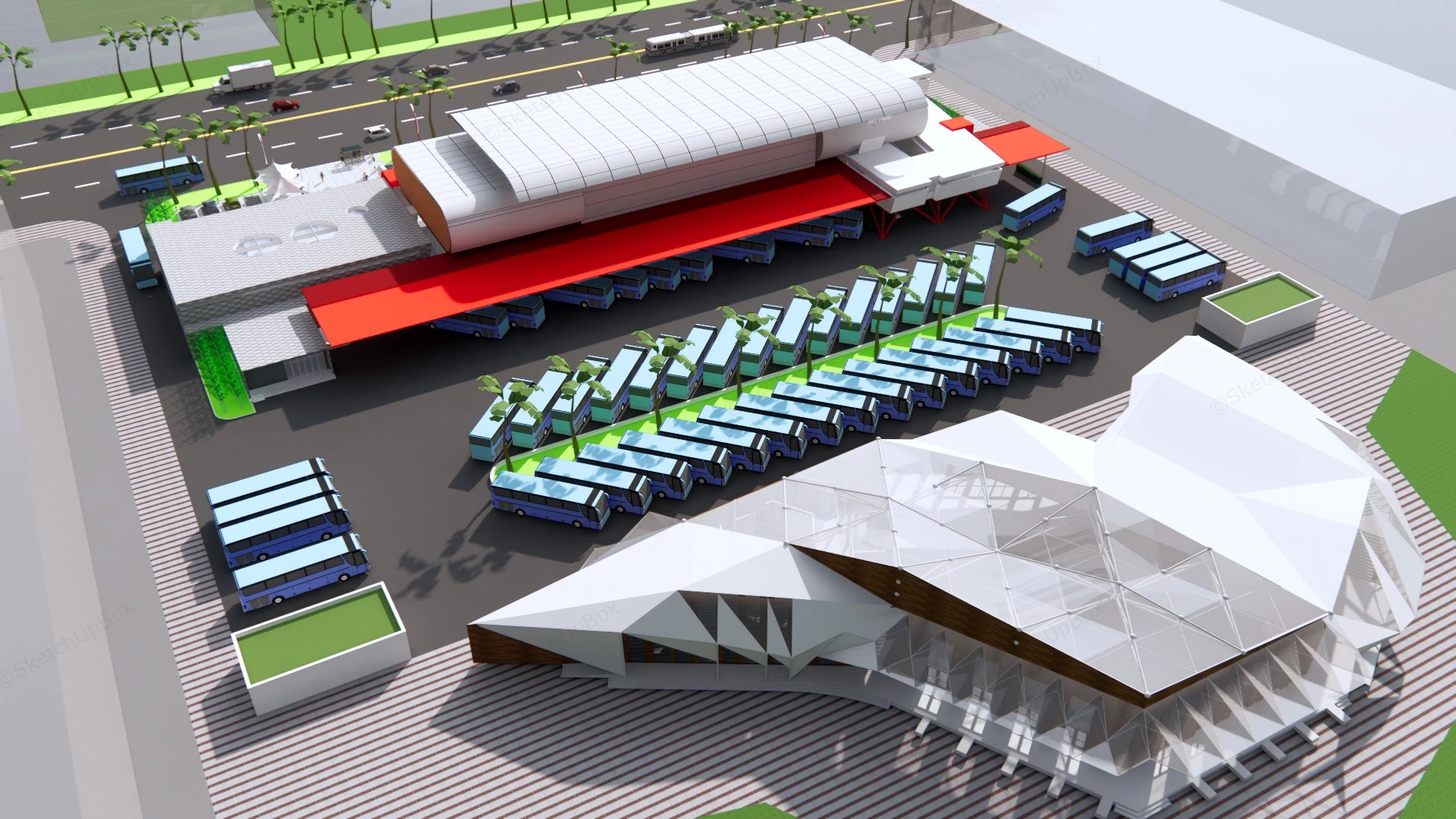 Coach Bus Station Design sketchup model preview - SketchupBox