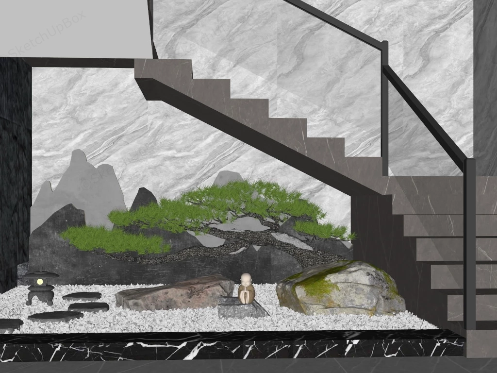 Zen Garden Under Stairs sketchup model preview - SketchupBox