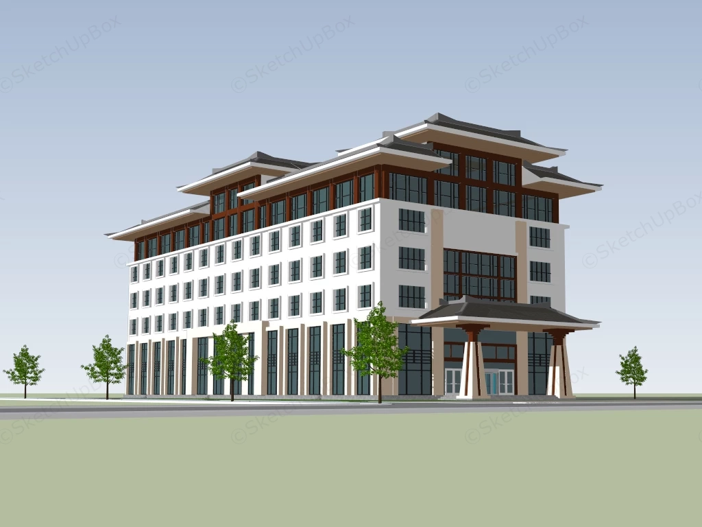 Chinese Style Hotel Architecture sketchup model preview - SketchupBox