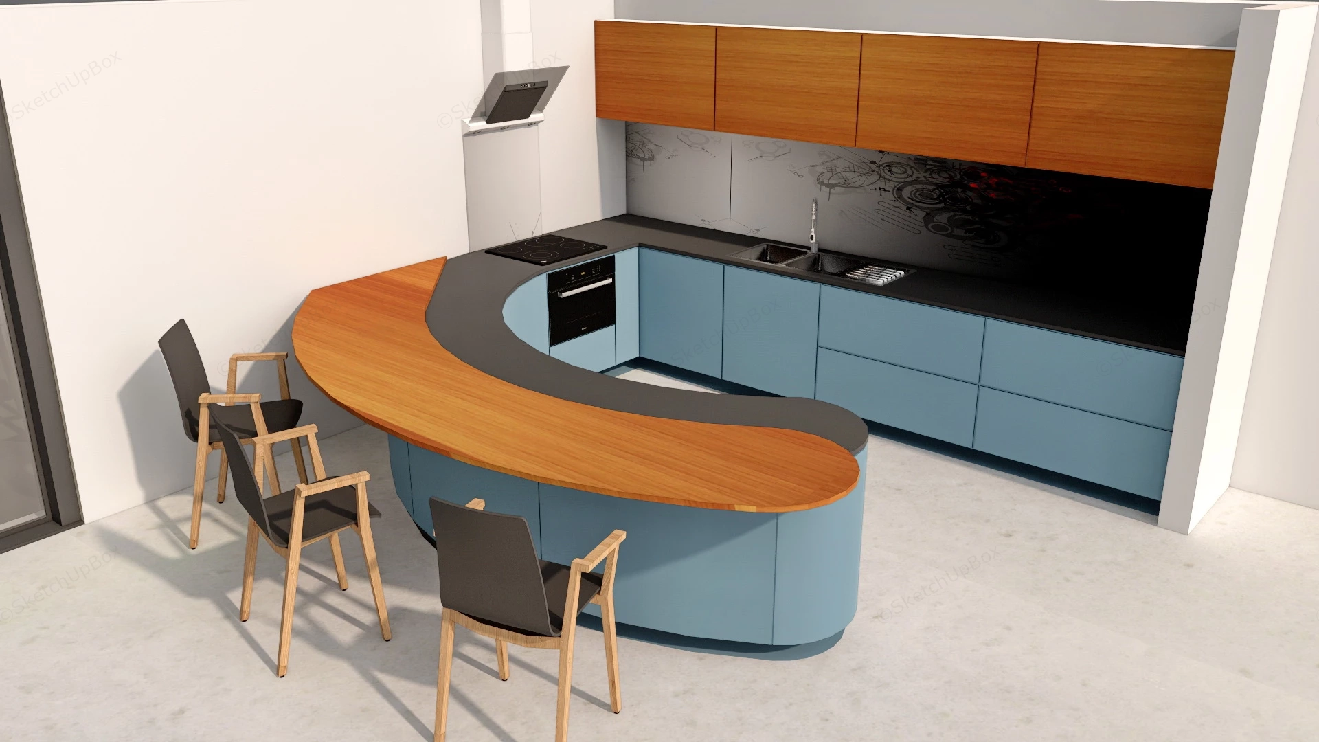 Kitchen With Curved Bar sketchup model preview - SketchupBox