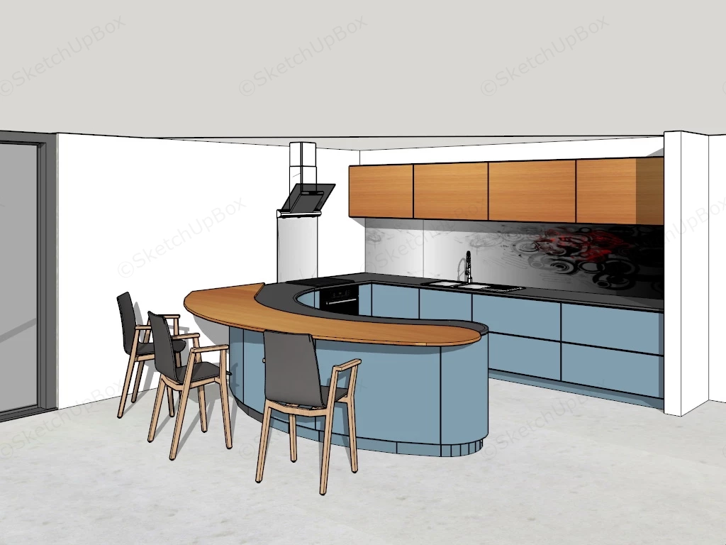 Kitchen With Curved Bar sketchup model preview - SketchupBox