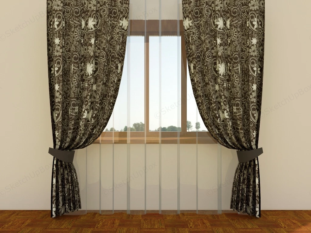 Vintage Floral Curtains sketchup model preview - SketchupBox
