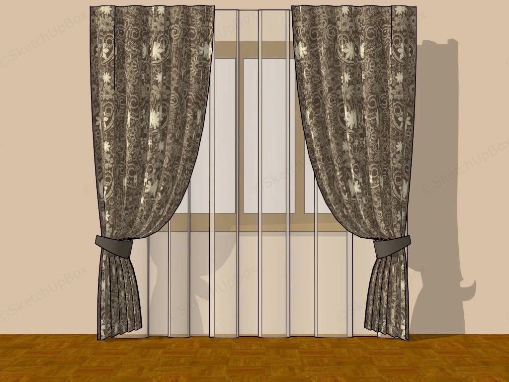 Vintage Floral Curtains sketchup model preview - SketchupBox