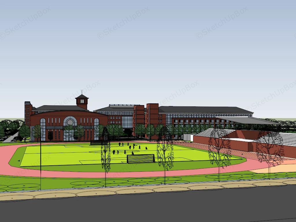 Traditional Red Brick School sketchup model preview - SketchupBox