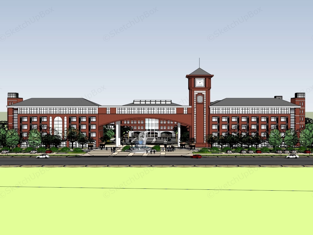 Traditional Red Brick School sketchup model preview - SketchupBox