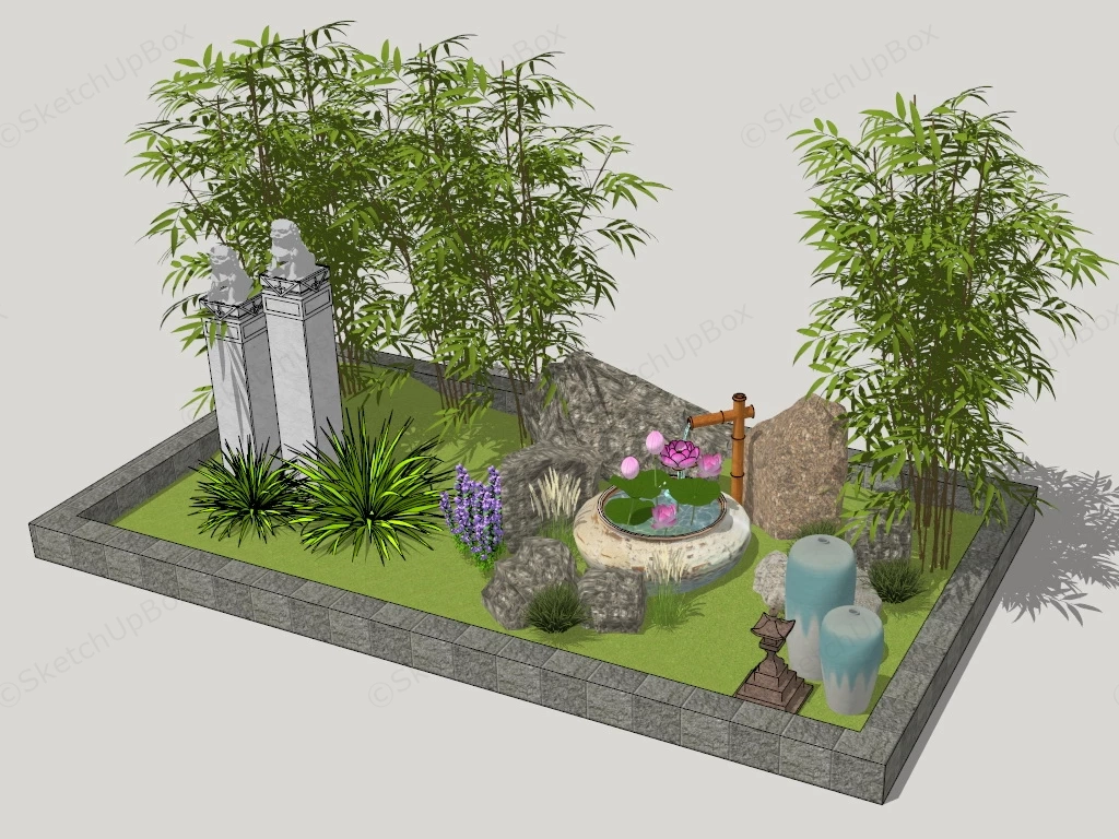 Small Backyard Landscaping Idea sketchup model preview - SketchupBox
