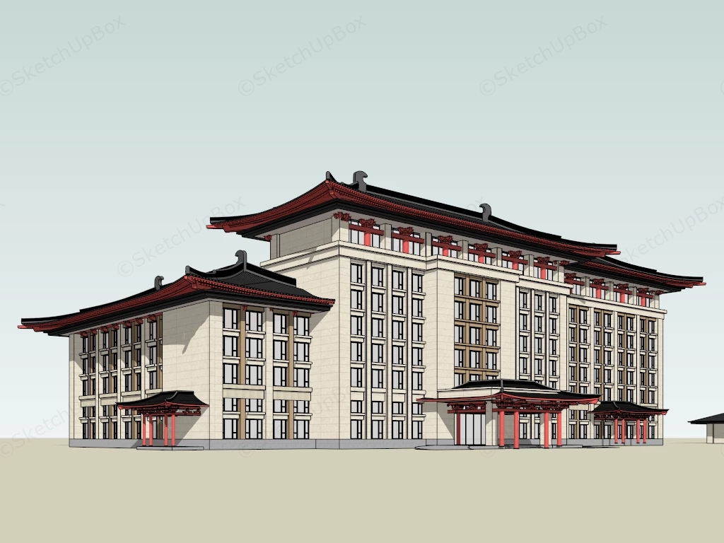 Tang Dynasty Style Hotel sketchup model preview - SketchupBox
