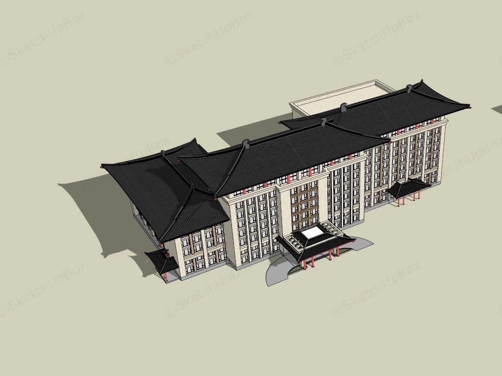 Tang Dynasty Style Hotel sketchup model preview - SketchupBox