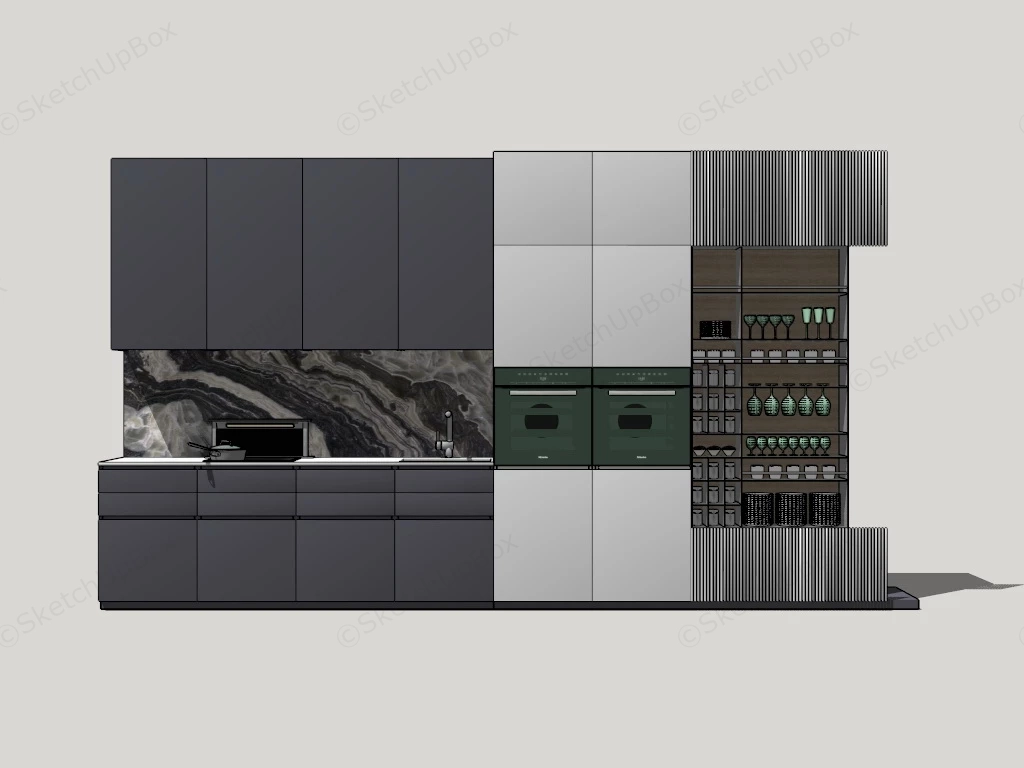 One Wall Kitchen Cabinets Design sketchup model preview - SketchupBox