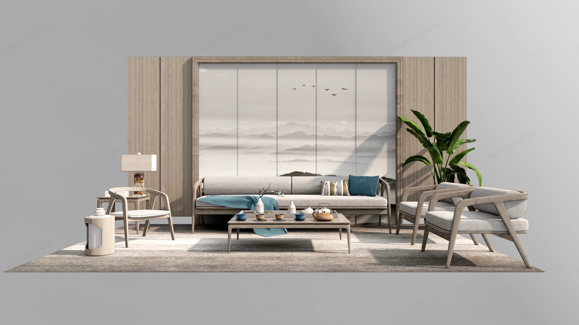 Zen Living Room Furniture Set sketchup model preview - SketchupBox