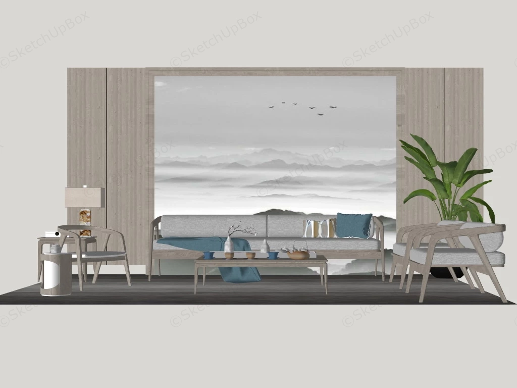 Zen Living Room Furniture Set sketchup model preview - SketchupBox