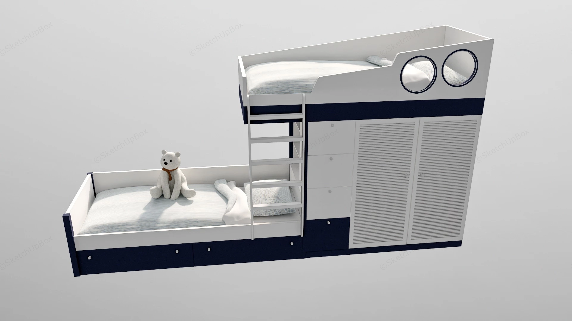 Bunk Bed With Storage sketchup model preview - SketchupBox