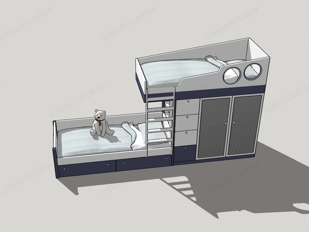 Bunk Bed With Storage sketchup model preview - SketchupBox