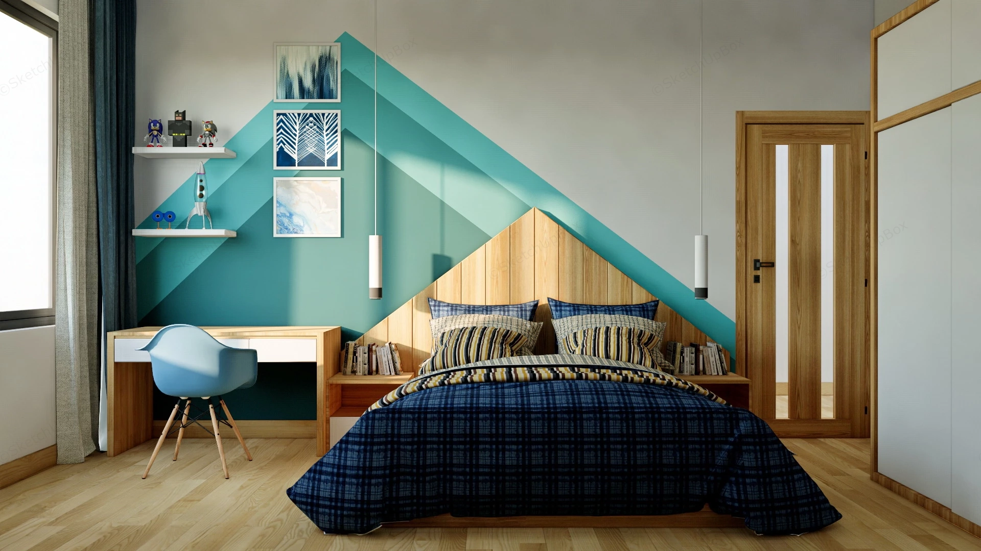 Cozy Teen Boy Room sketchup model preview - SketchupBox