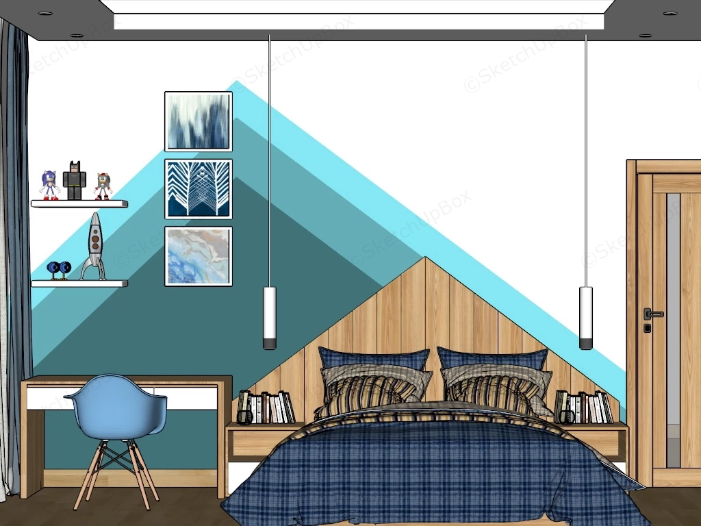 Cozy Teen Boy Room sketchup model preview - SketchupBox