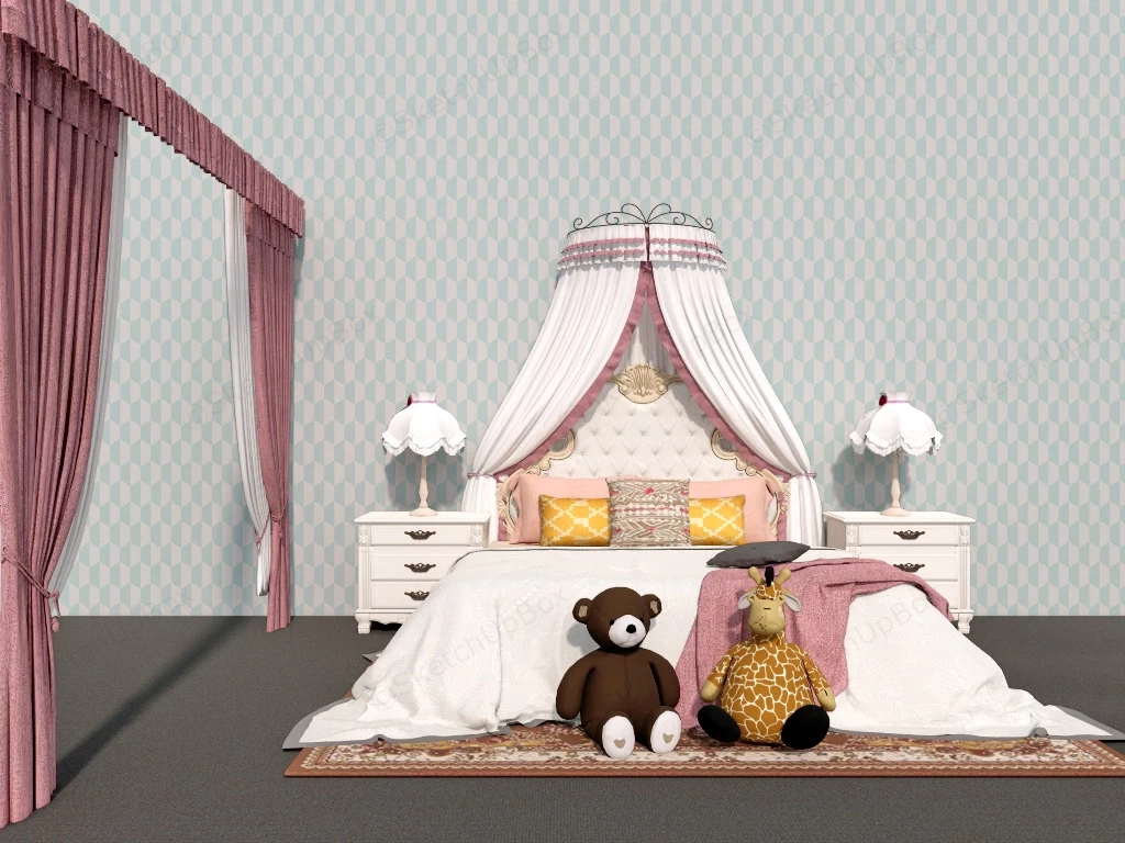 Princess Canopy Bed sketchup model preview - SketchupBox